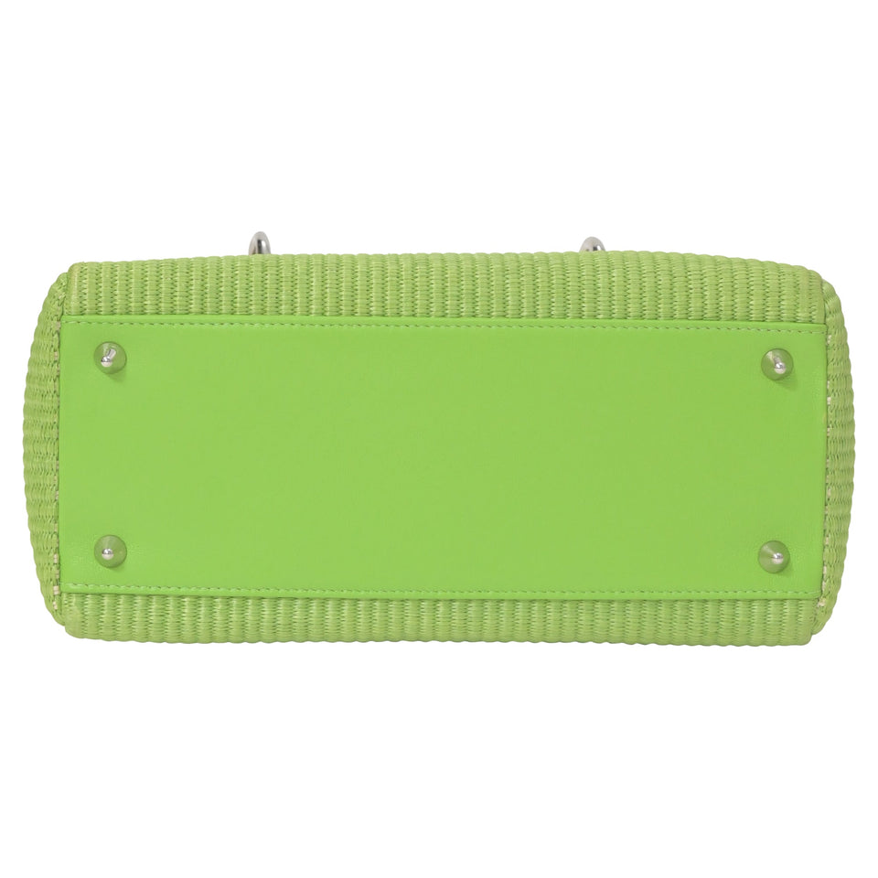 Dior Raffia Medium Lady Dior in Green Leather