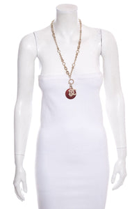 Chanel No.5  Gold & Red Enamel Pendant Necklace