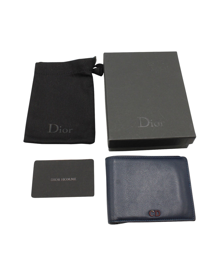 Dior Homme  Bi-Fold Wallet in Navy Blue Grained Calfskin Leather