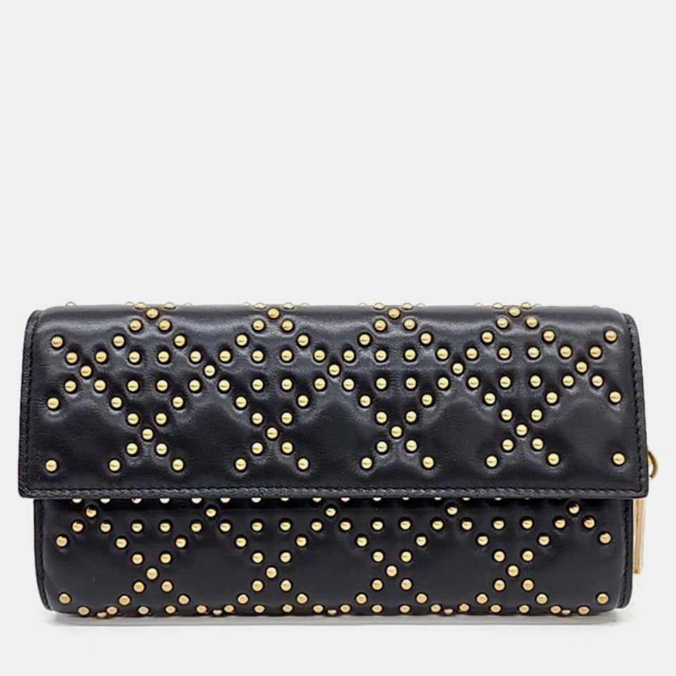 Black Cannage Leather Stud Clutch