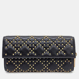 Black Cannage Leather Stud Clutch