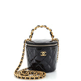 CHANEL Woven Chain Top Handle Vanity Bucket Bag Quilted Patent