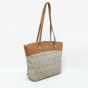 Dior Beige/brown Honeycomb Coated Canvas And Leather Vintage Tote