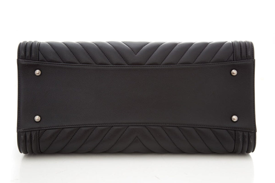 Chanel 2014/2015 "Boy Shopper" 30cm Black  Chevron Leather Tote W/ Palladium HW