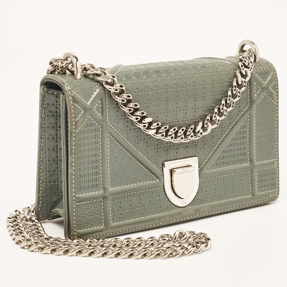 Dior Grey Micro Cannage Patent Leather Mini Diorama Shoulder Bag