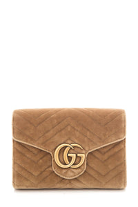 Gucci Brown Velvet Marmont Cross-Body Chain Wallet