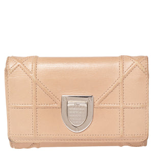 Beige Leather Diorama Trifold Wallet