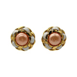 Vintage Chanel Peach Synthetic Pearl Leather & Chain Earrings