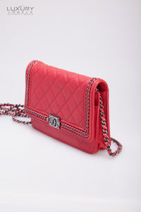 CHANEL LE BOY CHAIN AROUND RED WOC WALLET ON CHAIN