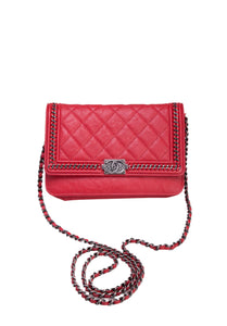 CHANEL LE BOY CHAIN AROUND RED WOC WALLET ON CHAIN