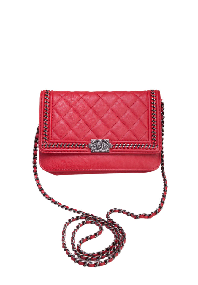 CHANEL LE BOY CHAIN AROUND RED WOC WALLET ON CHAIN
