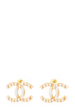 Chanel 2023 White & Gold Interlocking CC Stripe Stud Earrings