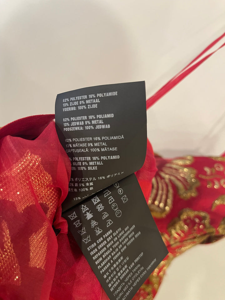 Prada Red & Gold Midi Dress with Floral & Bow Detail Size IT 40 (UK 8)