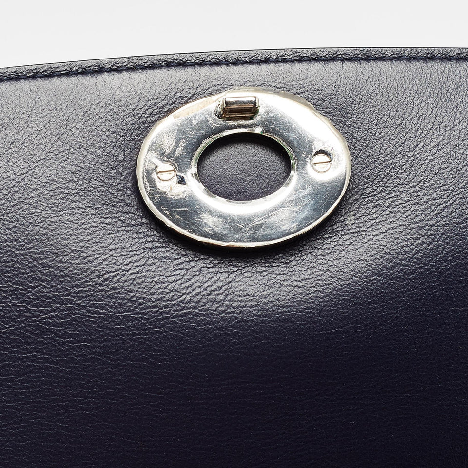 Dior Navy Blue/silver Leather Small Be Dior Flap Top Handle Bag