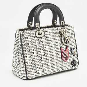 Dior Black/silver Tweed And Leather Small Diorissimo Patch Tote