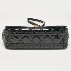 Dior Black Cannage Patent Leather Medium Caro Shoulder Bag