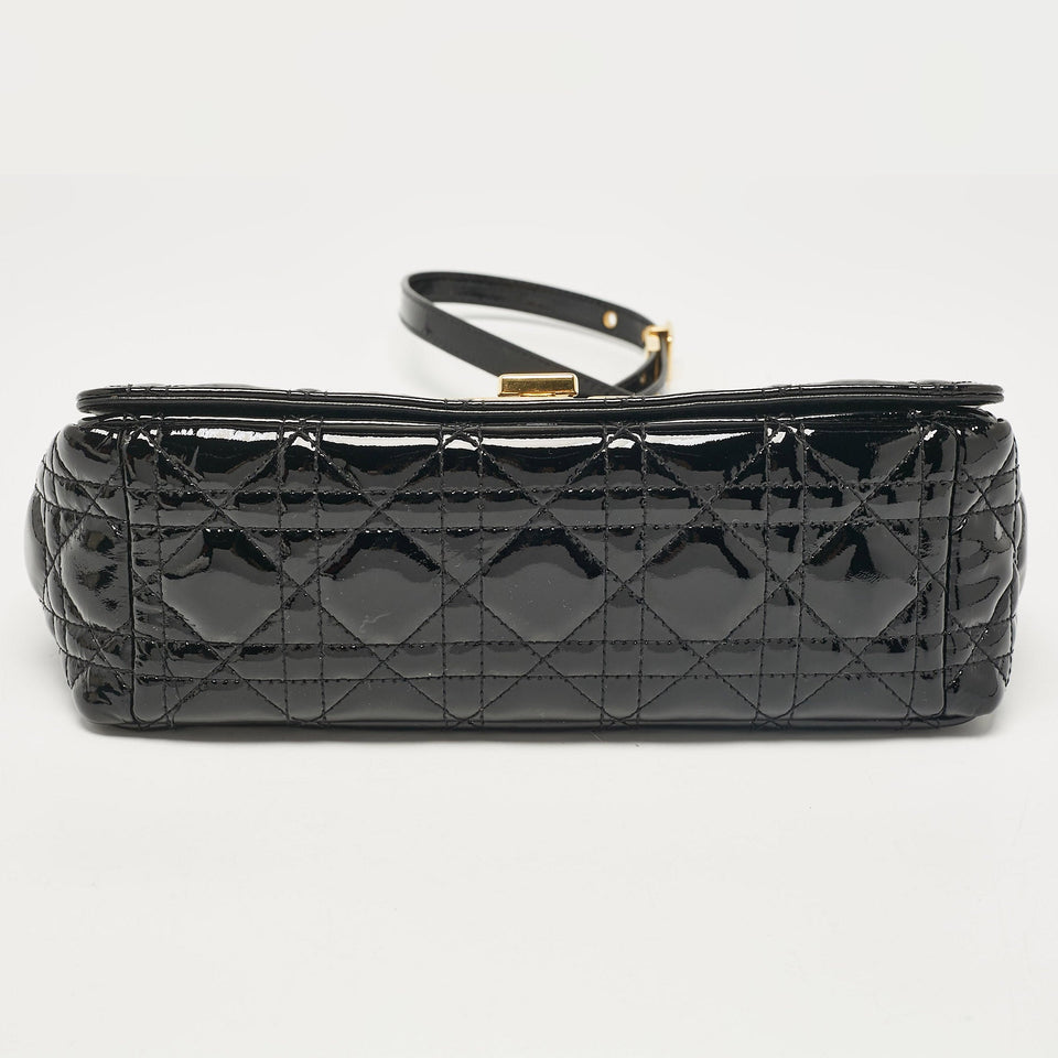 Dior Black Cannage Patent Leather Medium Caro Shoulder Bag