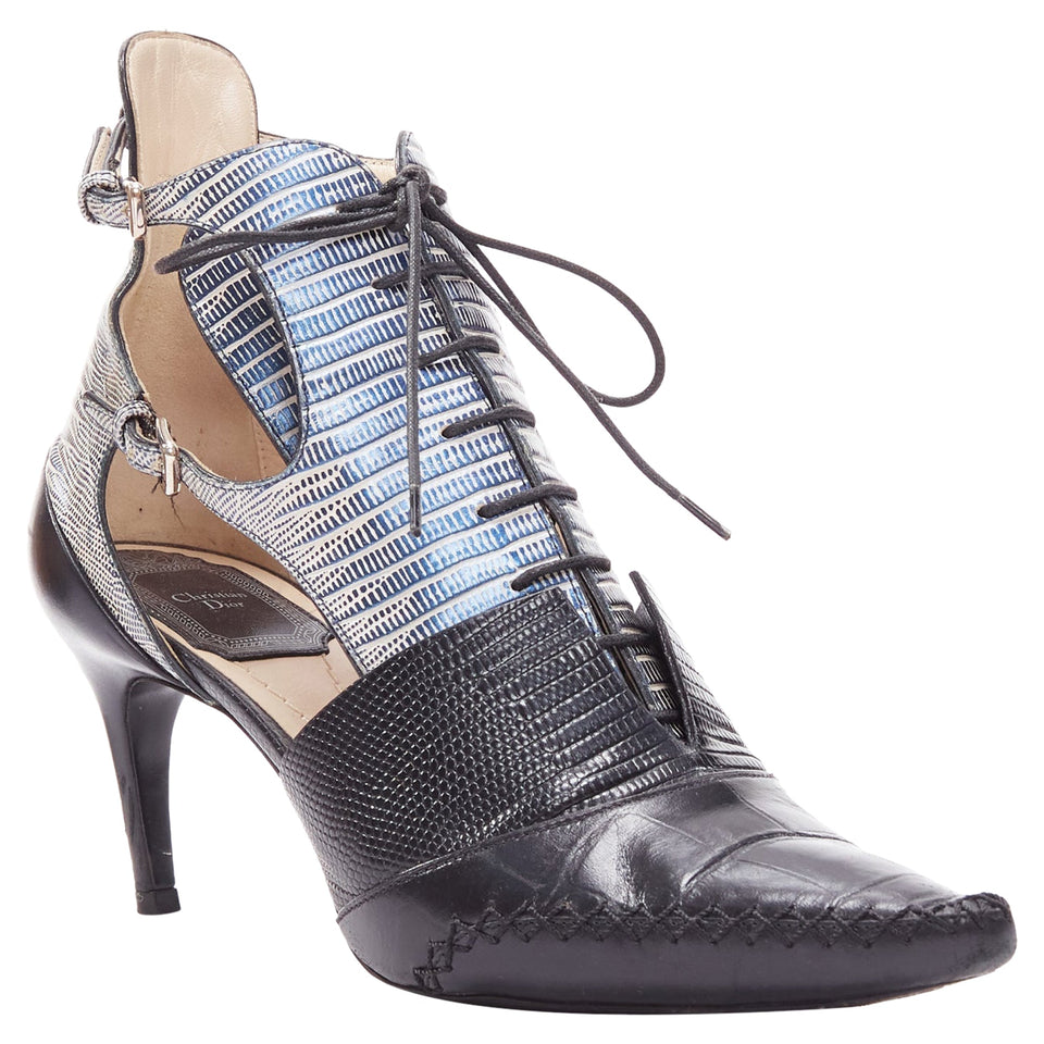 Dior Raf Simons Metallic Scale Embossed Cut Out Booties