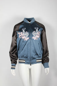 Dior x Sorayama Embroidered Souvenir Bomber Jacket in Blue Viscose