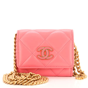 CHANEL Pending CC Card Holder on Chain Quilted Lambskin