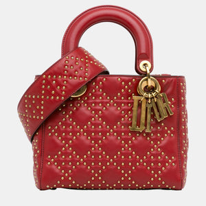 Red Small Lambskin Cannage Studded Supple Lady Dior