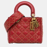 Red Small Lambskin Cannage Studded Supple Lady Dior
