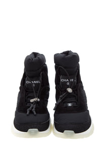 Chanel Black Nylon & Suede Snow Booties SZ 37.5