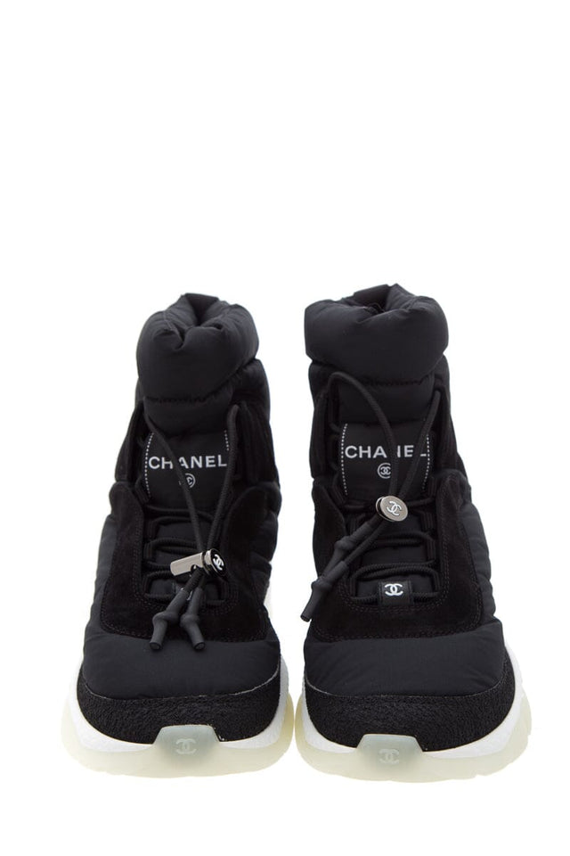 Chanel Black Nylon & Suede Snow Booties SZ 37.5