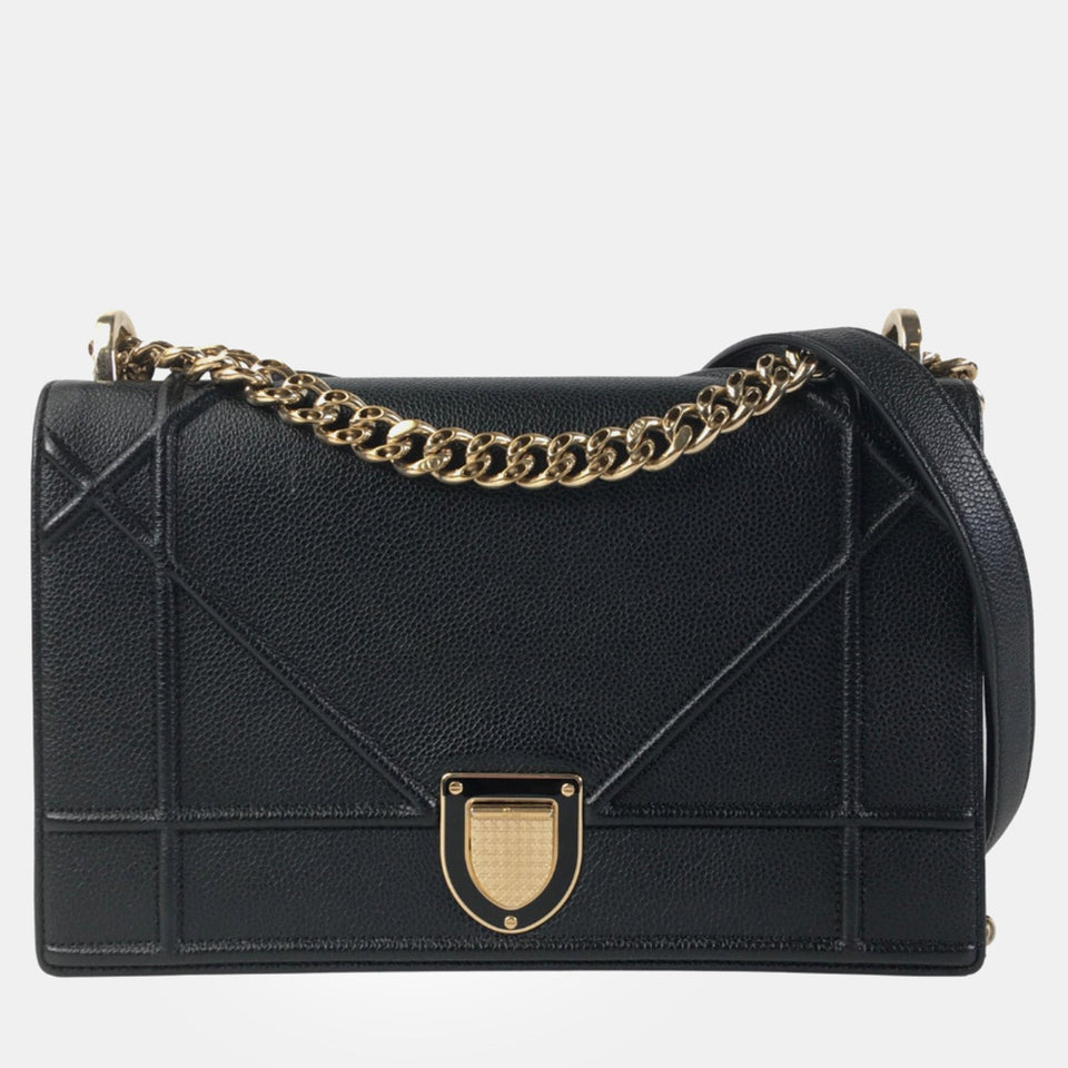 Black Leather Medium Diorama Shoulder Bag