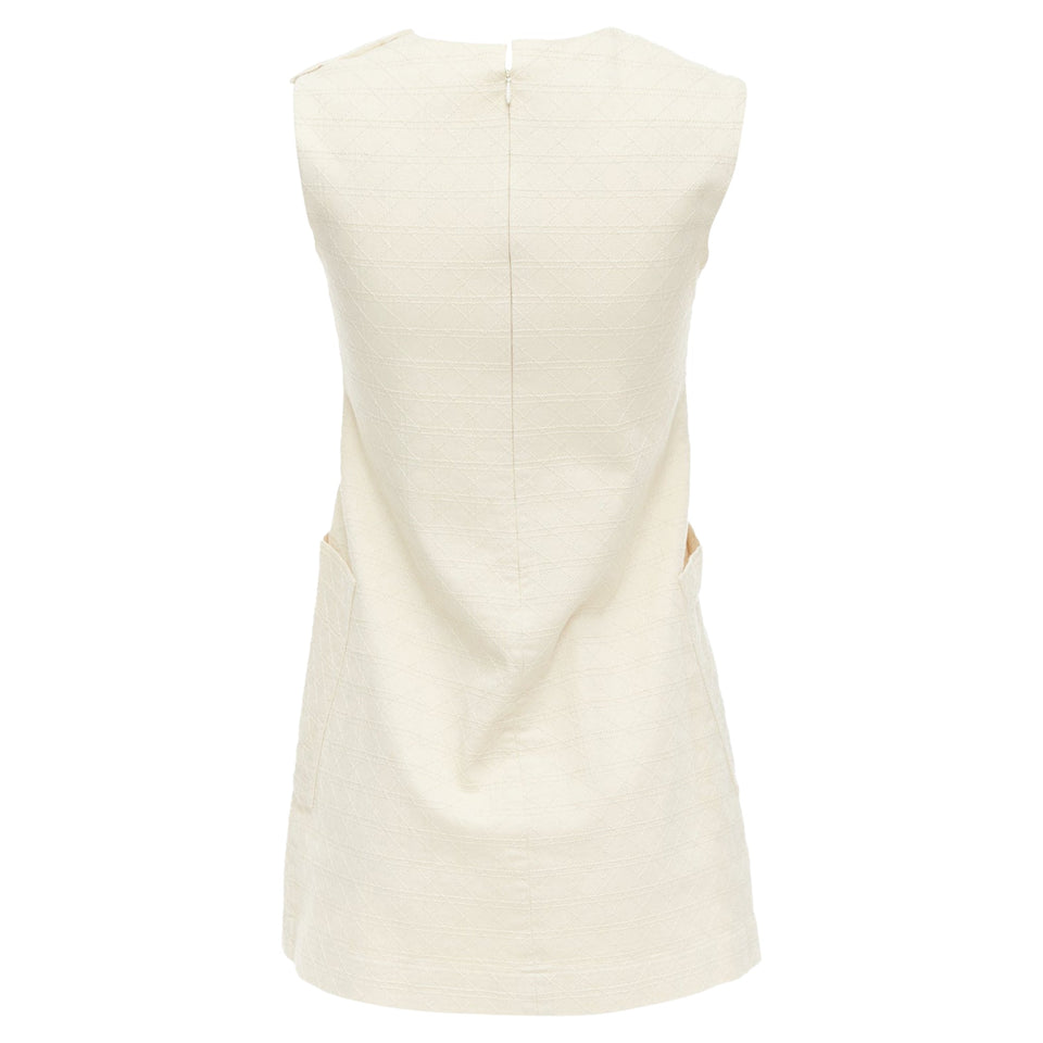 Christian Dior Kids Cotton Blend Cannage Topstitch Dress