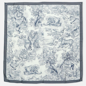 Dior Navy Blue/white Toile De Jouy Sauvage Silk Square Scarf