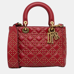 Red Medium Lambskin Cannage Studded Supple Lady Dior