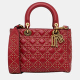 Red Medium Lambskin Cannage Studded Supple Lady Dior