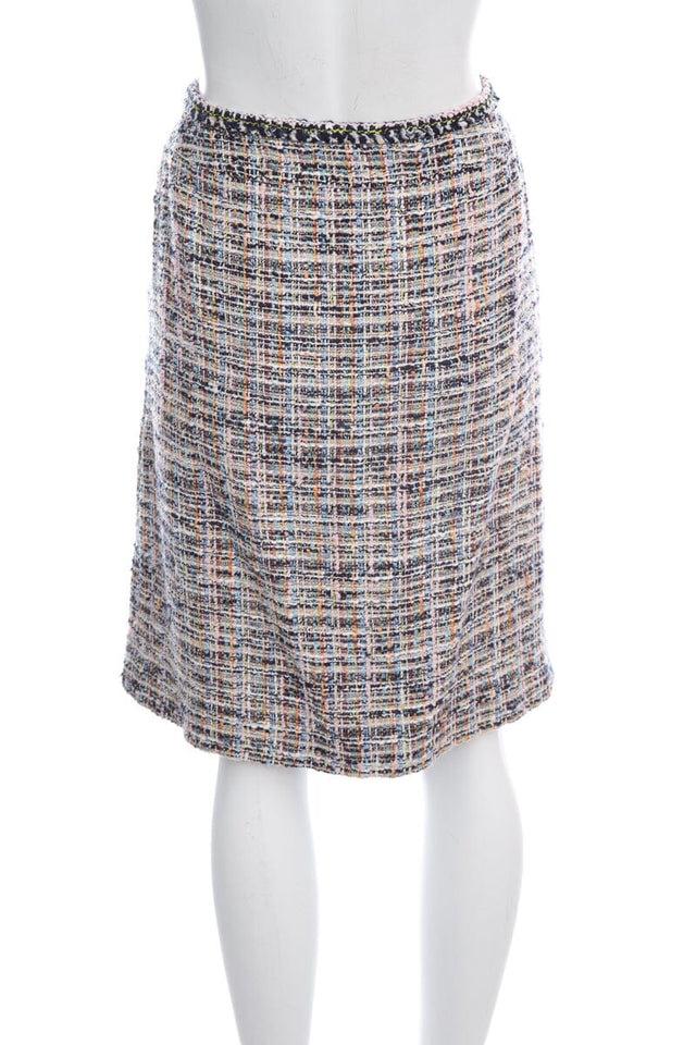 Chanel Multicolor Tweed Button Down Skirt SZ 40