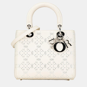 White Medium Perforated Calfskin Cannage Lady Dior