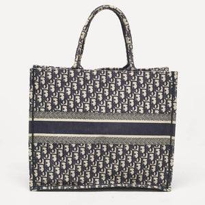 Dior Navy Blue Oblique Embroidered Canvas Large Book Tote