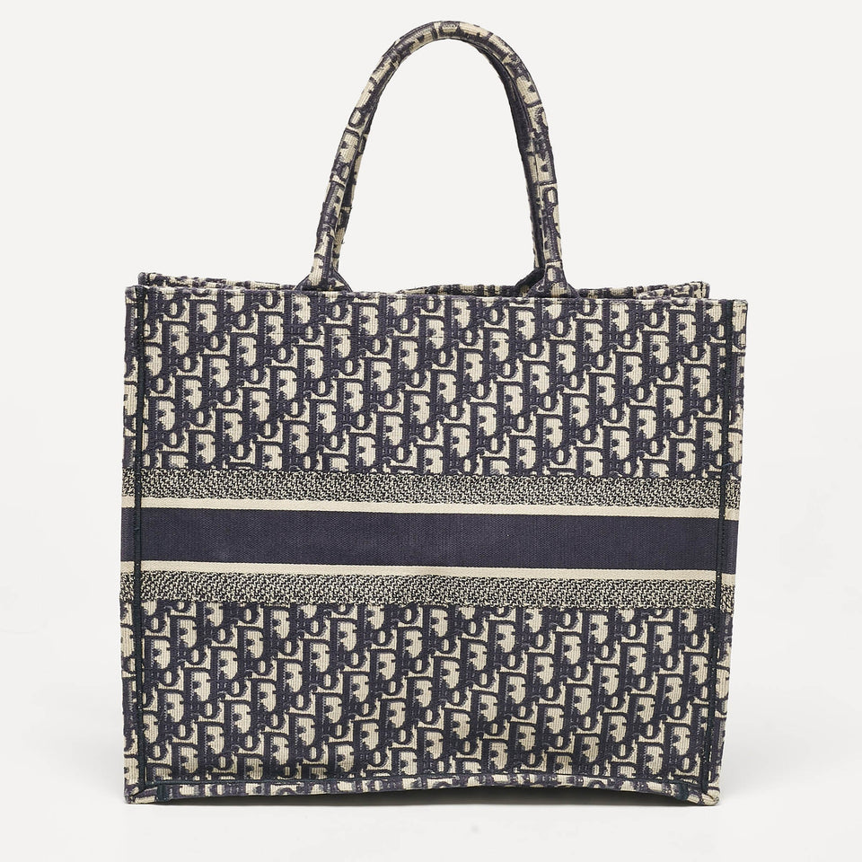Dior Navy Blue Oblique Embroidered Canvas Large Book Tote