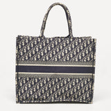 Dior Navy Blue Oblique Embroidered Canvas Large Book Tote