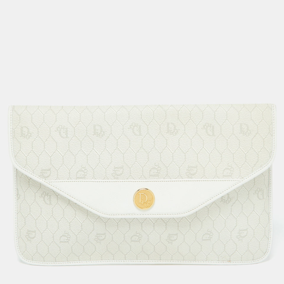Off White Honeycomb Monogram Coated Canvas and Leather Clutch