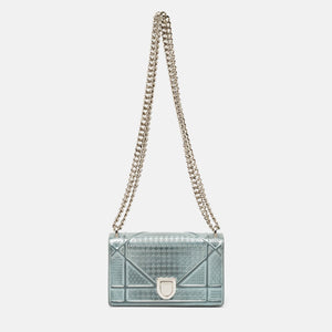 Dior Light Blue Microcannage Patent Leather Mini Diorama Chain Shoulder Bag..