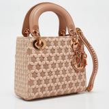 Dior Peach Leather And Suede Mini Beaded Ribbon Lady Dior Tote