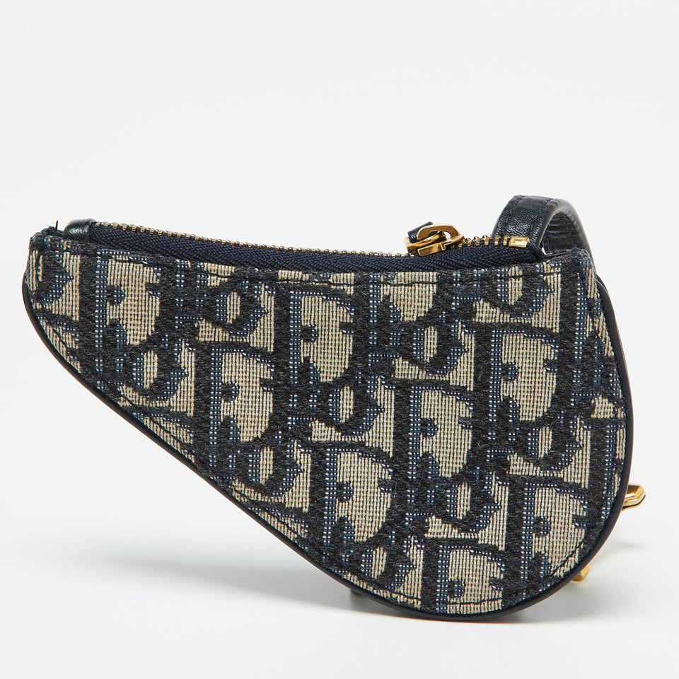 Dior Navy Blue Oblique Fabric Saddle Coin Purse