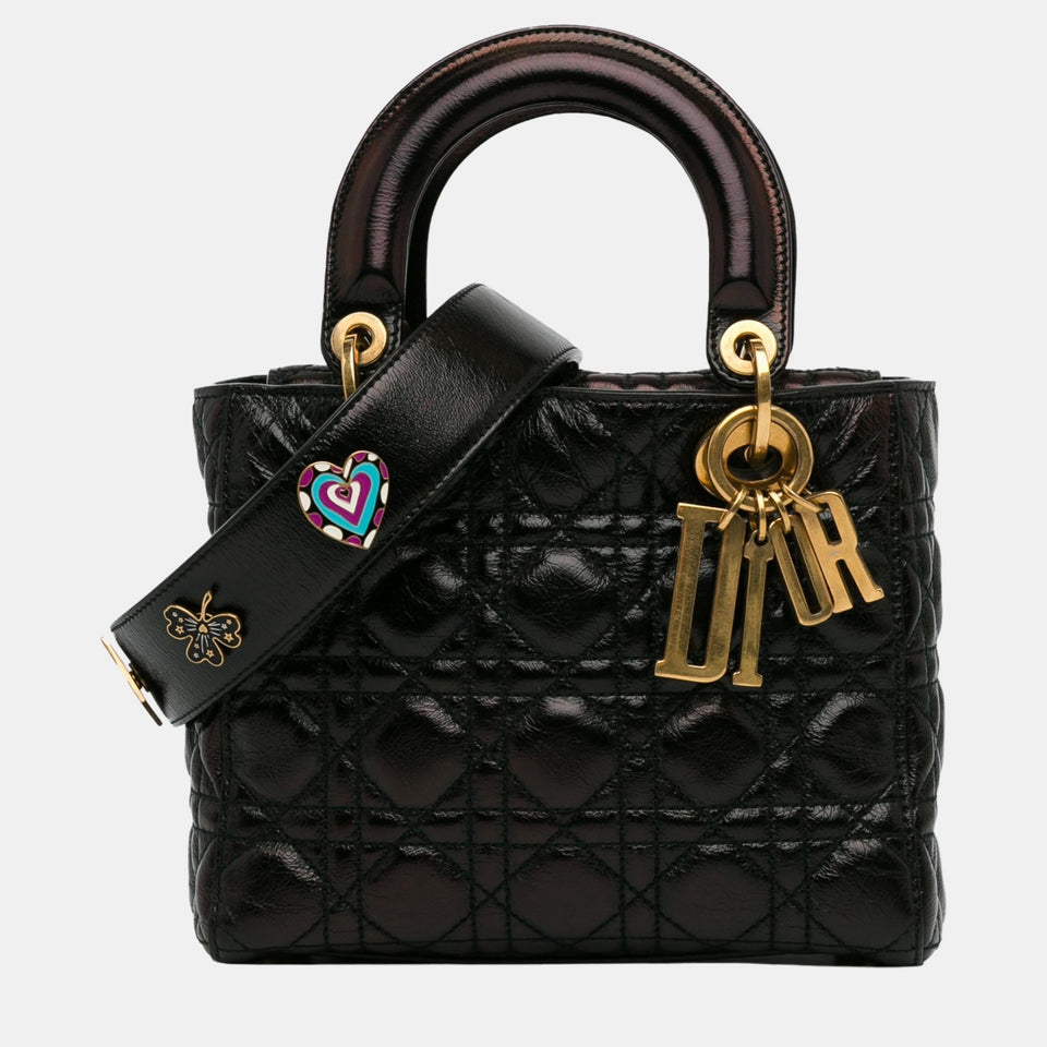 Black Small Crinkled Patent Cannage Lucky Badges My Lady Dior