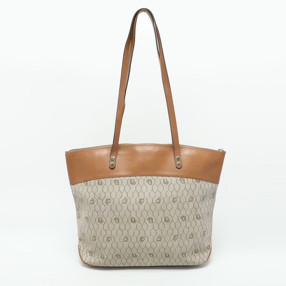 Dior Beige/brown Honeycomb Coated Canvas And Leather Vintage Tote