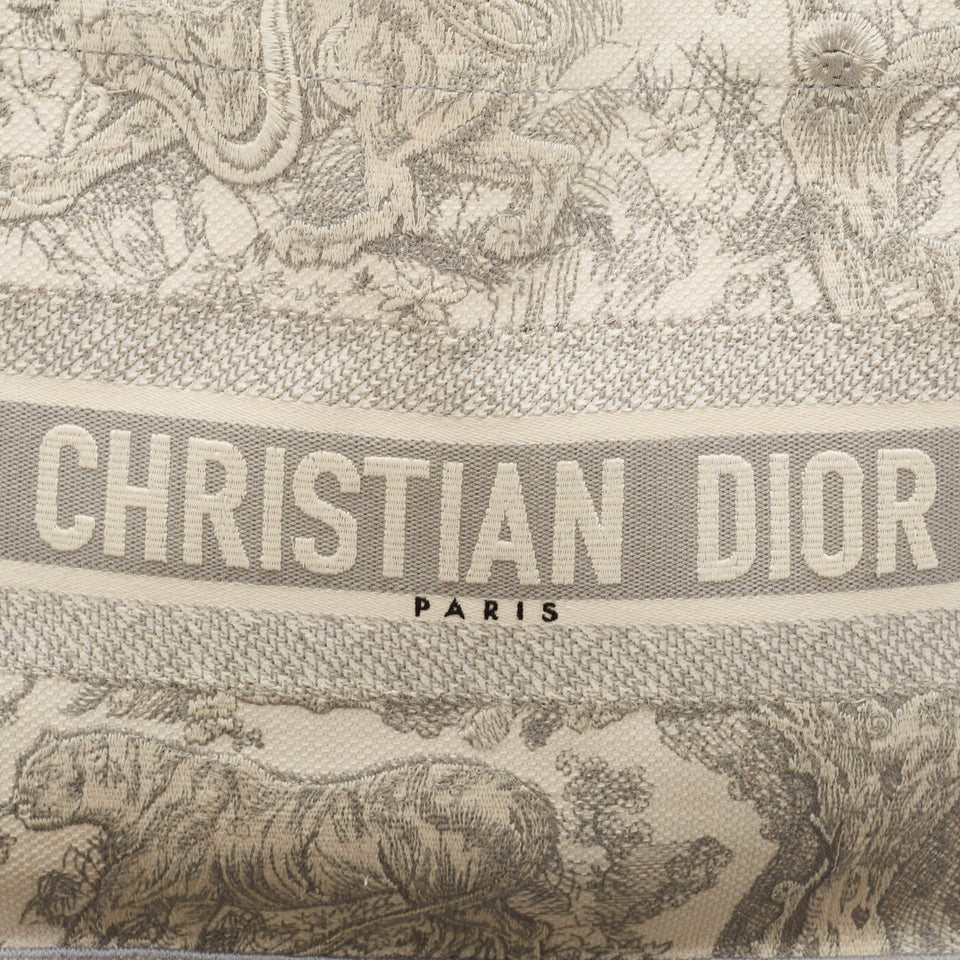 Dior Grey/white Embroidered Canvas Medium Toile De Jouy Book Tote