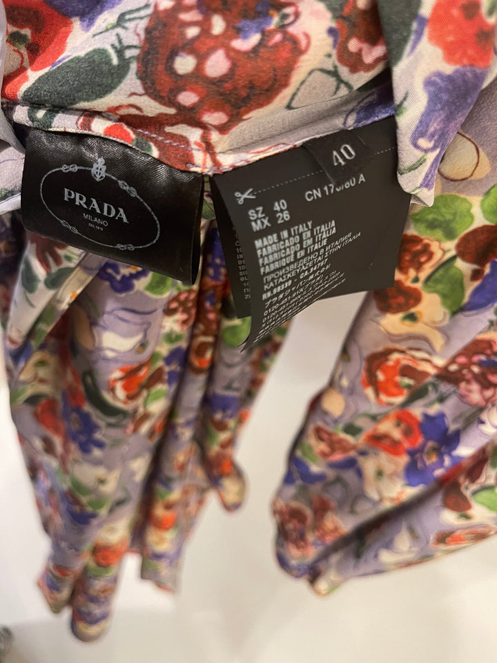 Prada Purple & Red Floral Long Sleeve Maxi Dress with Belt Detail Size IT 40 (UK 8)