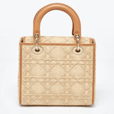 Dior Beige Raffia And Leather Medium Lady Dior Tote