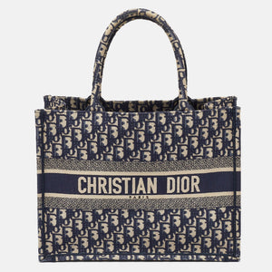 Dior Navy Blue Oblique Embroidered Canvas Medium Book Tote