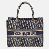 Dior Navy Blue Oblique Embroidered Canvas Medium Book Tote