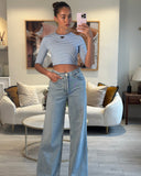 Prada Baby Blue and White Stripped Jersey Cropped Top Size IT 38 (UK 6)